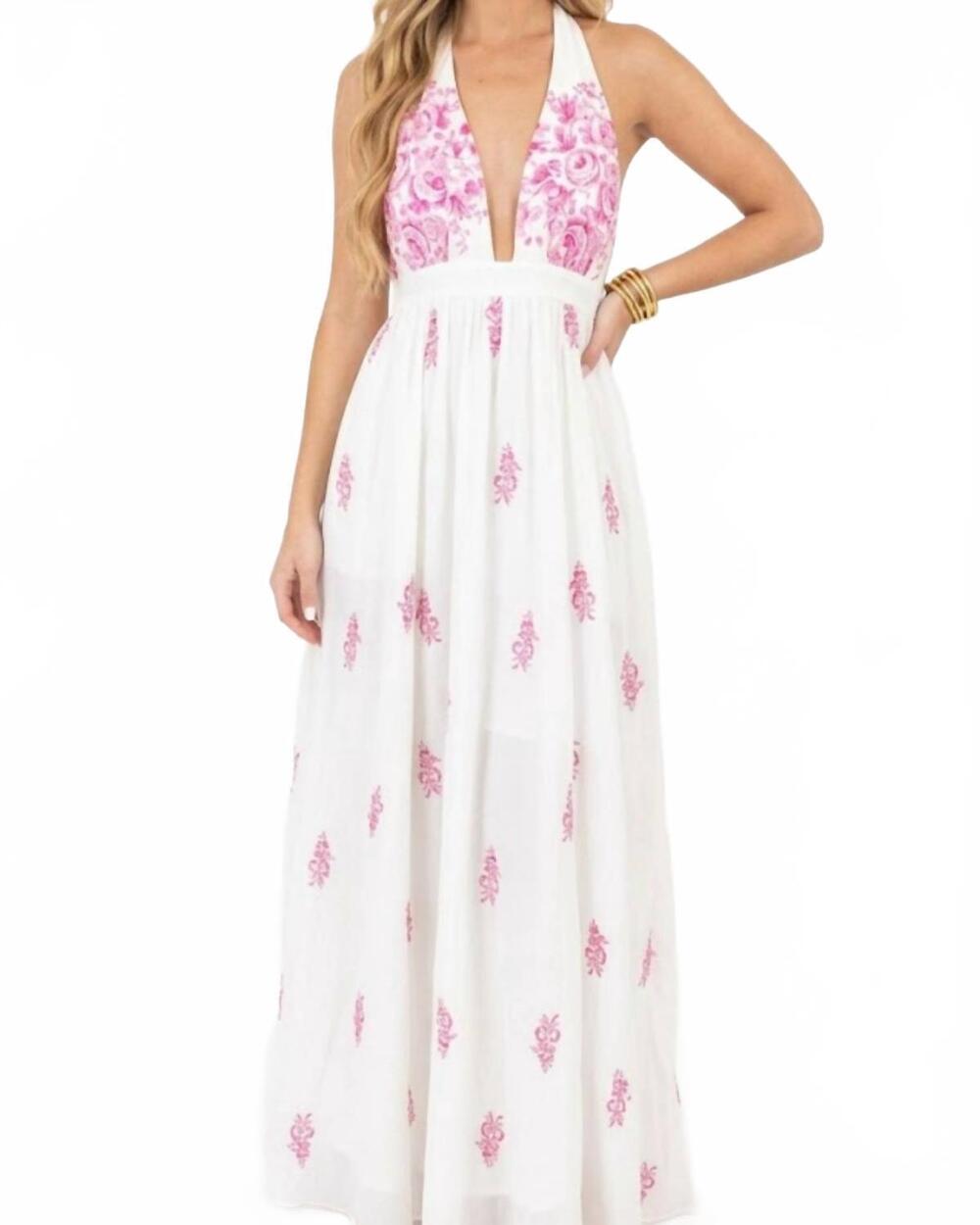 NEW SKY TO MOON bows and blossoms maxi dress in white/pink